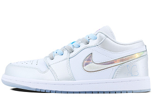 Jordan Air Jordan 1 Cushioned Slip-Resistant Abrasion-Resistant Low-Top Vintage Basketball Shoes Women's Silver Blue 1 2905484