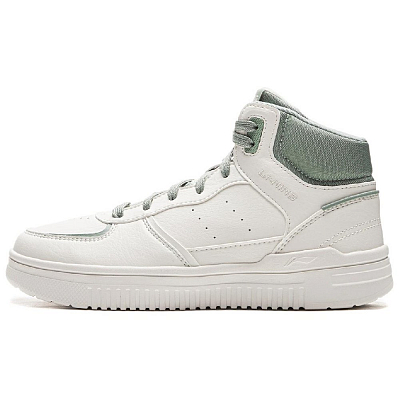 LiNing Qingyun Anti-Slip Wear-Resistant Breathable Height Increasing Rebound High-Top Casual Shoes Women's White Green