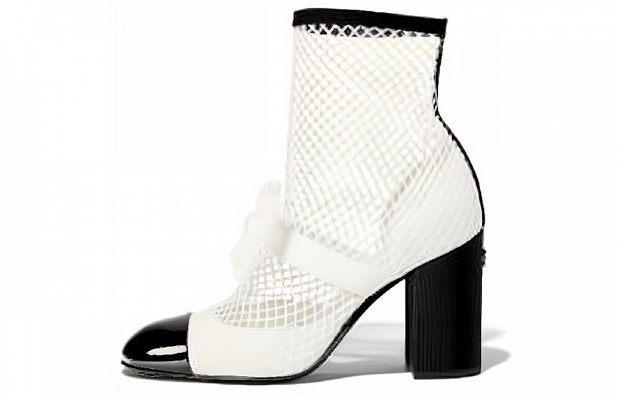 CHANEL Ankle Boots 9cm Women's White Black