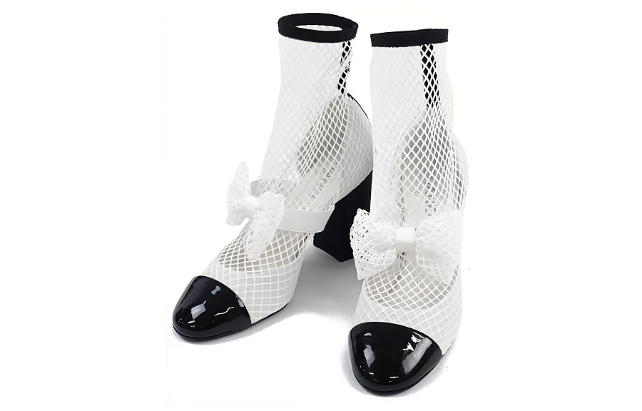 CHANEL Ankle Boots 9cm Women's White Black