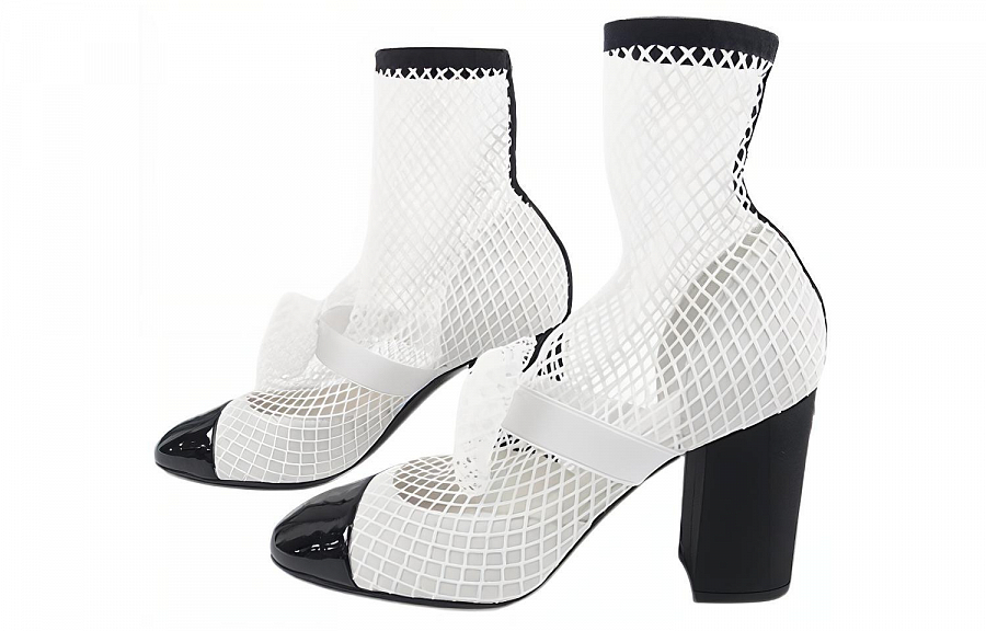 CHANEL Ankle Boots 9cm Women's White Black