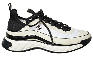 CHANEL Suede Trainer White Black Women's 1 2907430