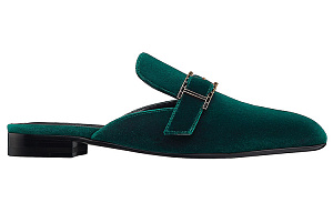 HERMES Beauty Rhinestone Closed Toe Slippers Women's Green 1 2908582