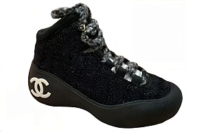 CHANEL 22N Skiing Capsules Cushioning, Wear Resistant High Top Casual Shoes Women's Black 1 2909826