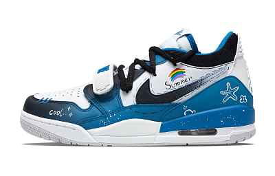 Jordan Legacy 312 Cushioned Slip-Resistant Low-Top Vintage Basketball Shoes Men's Blue Gray