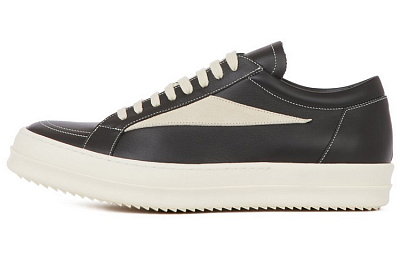 RICK OWENS EDFU Vintage Sneaks Leather Black Milk White Women's