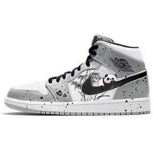 Jordan Air Jordan 1 Anti-Slip Wear-Resistant Mid-Top Vintage Basketball Shoes Men's Gray White