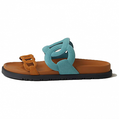 HERMES Extra Slide Slippers Women's Blue Brown
