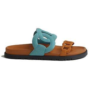 HERMES Extra Slide Slippers Women's Blue Brown 1 2916191