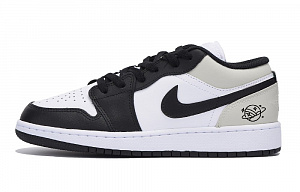 Jordan Air Jordan 1 Puppy Fragment Anti-Slip Wear-Resistant Low-Top Vintage Basketball Shoes Women's Black Gray