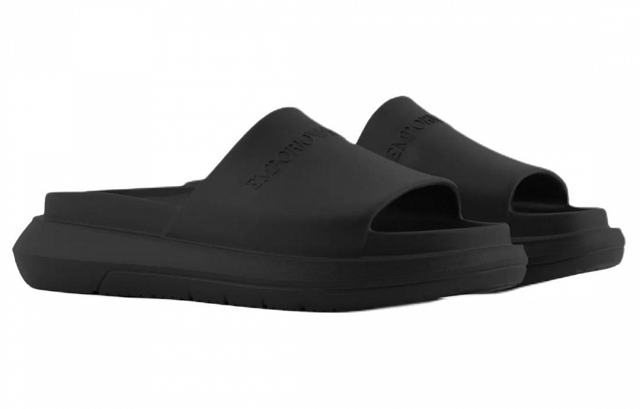 EMPORIO ARMANI Logo-embossed Flatform Slides