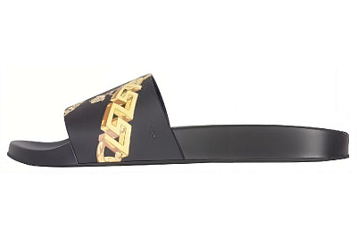 VERSACE La Greca Chain Slides Black