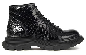 Alexander McQueen Crocodile Effect Hybrid Boots 'Black' Women's 1 2923074