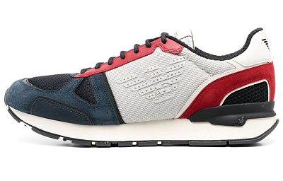 EMPORIO ARMANI Abrasion Resistant Low Top Casual Shoes Men's White Blue Red