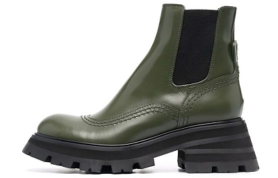 Alexander McQueen Leather Chelsea Ankle Boots 'Olive Black' Women's