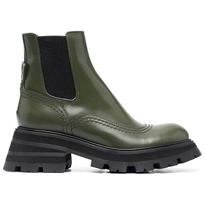 Alexander McQueen Leather Chelsea Ankle Boots 'Olive Black' Women's 1 2926060