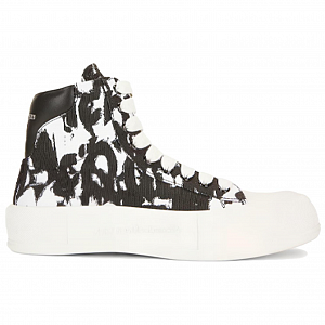 Alexander McQueen High-Top Casual Skateboard Shoes Men's Black White 1 2926135