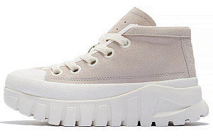 LiNing Leather Boot Cushioned Anti-Slip And Wear-Resistant Height Increasing Warm Mid-Top Casual Shoes Men's Ecru