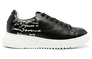 EMPORIO ARMANI Calligraphy-print Leather Sneakers 1 2927934