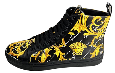 FANSIZHE Barocco High Top Stylish Skateboarding Shoes Men's Black Gold