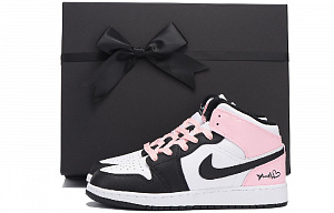 Jordan Air Jordan 1 Slip-Resistant Coverage Mid-Top Vintage Basketball Shoes GS Black Pink