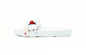 LiNing EVA Graffiti Slip-Resistant Odor-Resistant Quick-Dry Slide Slippers Unisex White Red