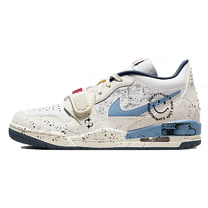 Jordan Legacy 312 Cushioning Anti-Slip Wear-Resistant Breathability Low-Top Vintage Basketball Shoes Unisex White Blue