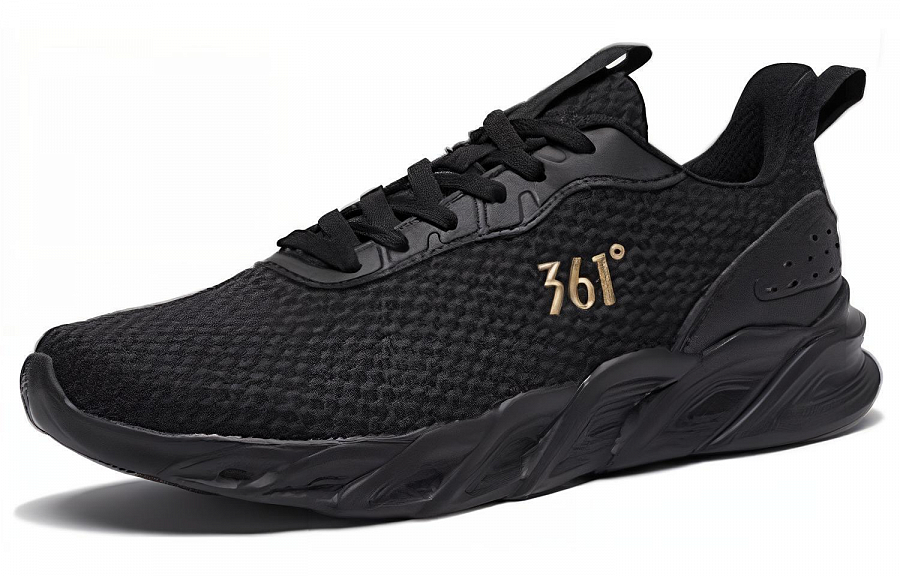 361° Cushioning, Wear Resistant Low Top Running Shoes Men's Obsidian Black Crown Gold
