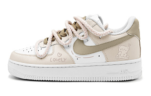 Nike Air Force 1 Heart Bear Maillard Style Wind Anti-Slip Wear-Resistant Low-Top Skateboard Shoes Women's Beige Brown 1 2994788