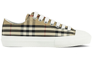 Burberry Logo Print Vintage Check Cotton Sneakers Archive Beige Women's 1 3009550