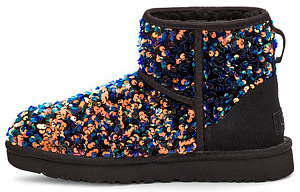 UGG Classic Mini Stellar Sequin Snow Boots Black Women's