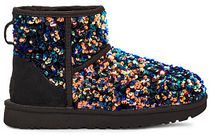 UGG Classic Mini Stellar Sequin Snow Boots Black Women's 1 3009619