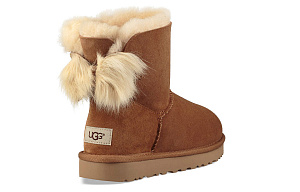 UGG Fluff Bow Mini Fleece Lined Brown Women's 3 3011074