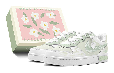 Nike Court Borough Spring Renewal, Outing Season, Spring Star Low Top Skateboard Shoes Women's Green White