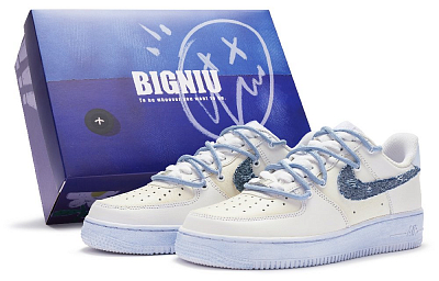 Nike Air Force 1 Skateboard Shoes Men's Beige White Blue