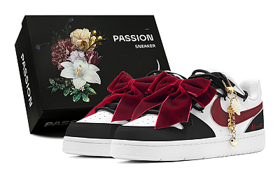 Nike Court Borough CNY Red Velvet Bowknot, Pearl Charm, Detachable Low Top Skateboard Shoes GS Black Red