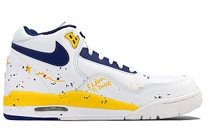 Nike Flight Legacy Cushioning Anti-Slip And Wear-Resistant Mid-Top Vintage Basketball Shoes Men's White Blue Yellow 1 3037559