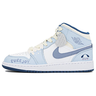 Jordan Air Jordan 1 Slip-Resistant High-Top Vintage Basketball Shoes GS White Blue