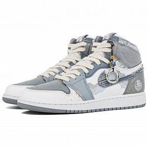 Jordan Air Jordan 1 High Top Vintage Basketball Shoes Unisex Blue White Gray 3 3041845