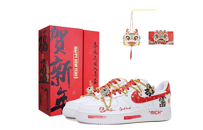 Nike Air Force 1 Wishing You Prosperity Anti Slip Wear Resistant Low Top Skateboard Shoes Men's White Red