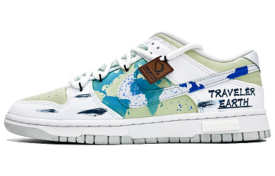 Nike Dunk Skateboard Shoes Women's Low-Top White/Green Blue