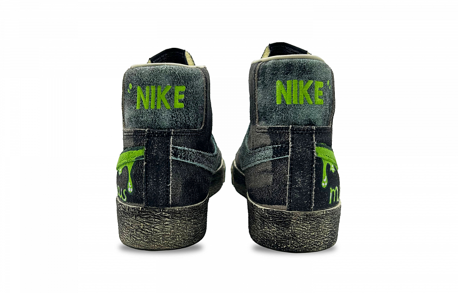 Nike Blazer Slip-Resistant Cushioning Abrasion-Resistant Mid-Top Skateboard Shoes Unisex Black Green