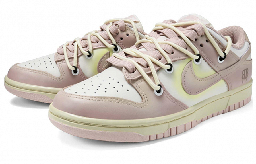 Nike Dunk Low Anti-Slip And Wear-Resistant Lightweight Low-Top Skateboard Shoes Women's Pink White Yellow