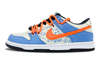 Nike Dunk Low Top Skateboard Shoes GS Black Blue Orange