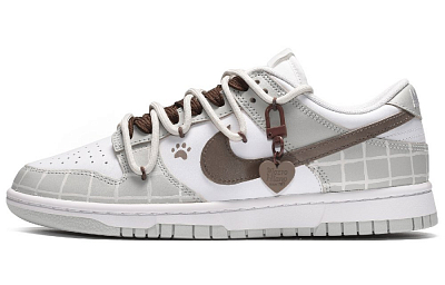 Nike Dunk CUS ID Low-Top Skateboard Shoes Men's Gray White Brown