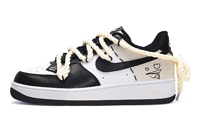 Nike Air Force 1 Low-Top Skateboard Shoes GS Black White Yellow