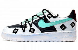 Nike Air Force 1 Low-Top Skateboard Shoes Women's Black White Blue