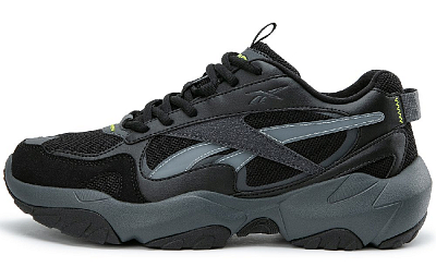 Reebok FLUFFI PUFF CN Anti-Slip Wear-Resistant Breathable Height Increasing Low-Top Running Shoes Unisex Black Warrior