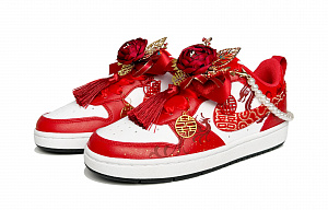 Nike Court Borough 2 Happy Union Slip Resistant And Breathable Low top Skateboard Shoes Women's Red Gold 2 3061044