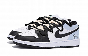 Jordan Air Jordan 1 Puppy Fragment Anti-Slip Wear-Resistant Low-Top Vintage Basketball Shoes Men's Black Blue 2 3061276